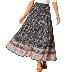 Unique Bargains Boho Skirt for Women's Casual Bohemian 2023 Floral Printed Elastic Waist Maxi Skirts