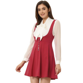 Unique Bargains Women Button Decor Flared Hem Above Knee Dress Suspender Skirt Deep Red M Unique Bargains Women Button Decor Flared Hem Above Knee Dress Suspender Skirt Deep Red M