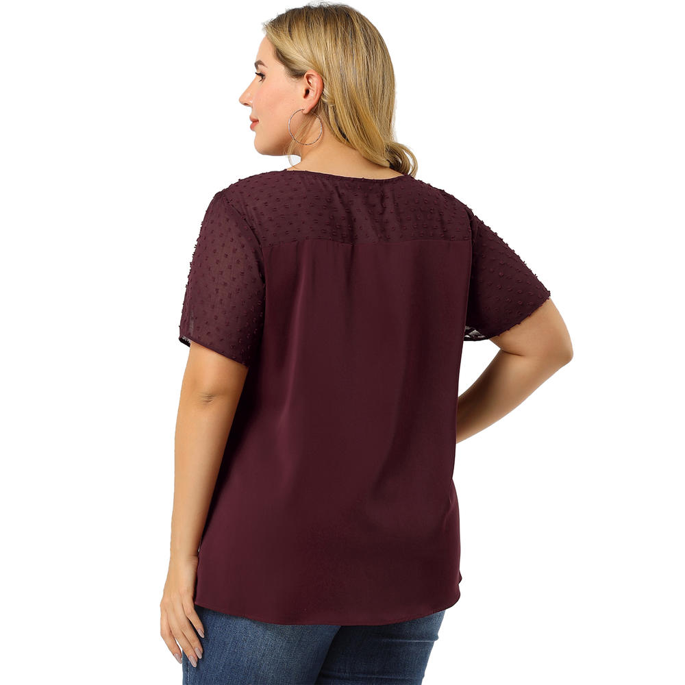 Unique Bargains Agnes Orinda Plus Size Blouse for Women's Top T Shirt Contrast Panel Dots Summer Short Sleeve Blouse