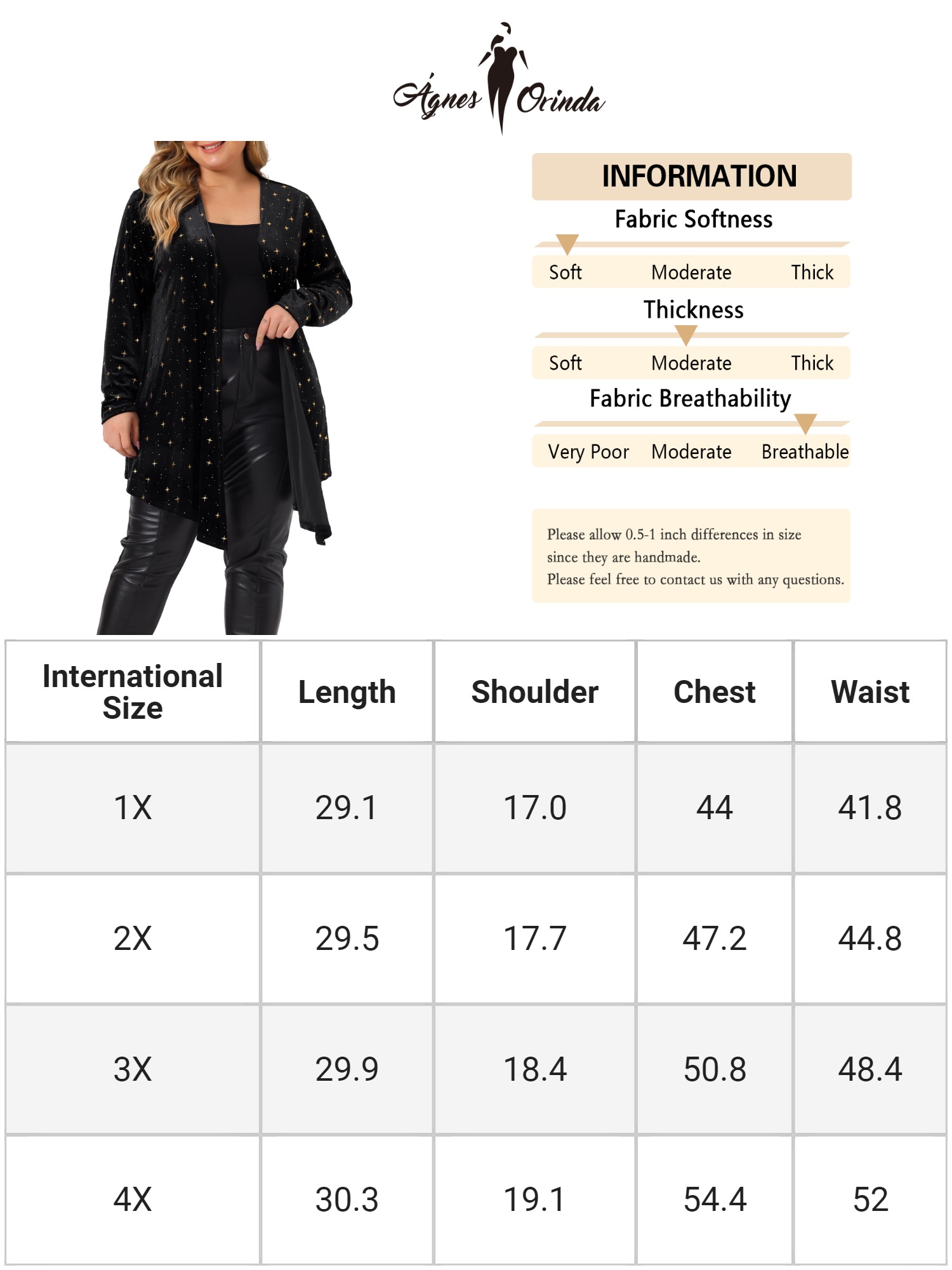 Unique Bargains Agnes Orinda Plus Size Elegant Cardigan for Women 3/4 Sleeve Star Print Shrug Top