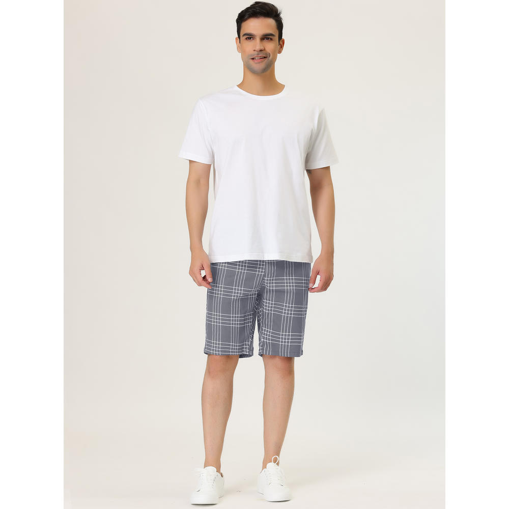 Unique Bargains Lars Amadeus Men's Summer Plaid Shorts Slim Fit Business Chino Short Pants