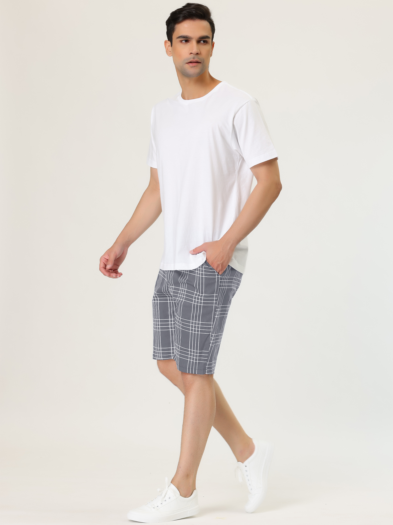 Unique Bargains Lars Amadeus Men's Summer Plaid Shorts Slim Fit Business Chino Short Pants