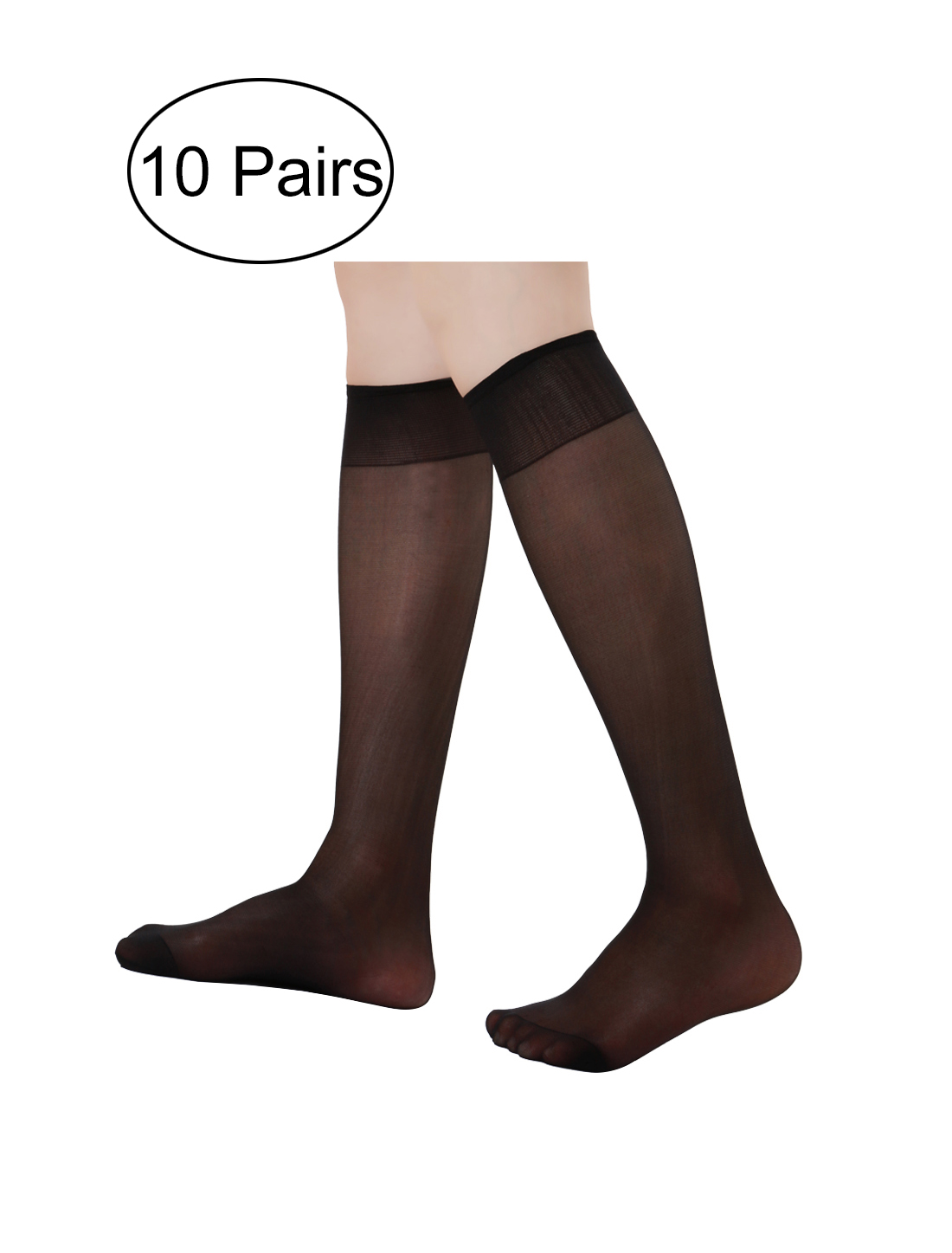 Unique Bargains Women 10 Pack Silky Knee High Sheer Reinforced Toe Socks Stockings
