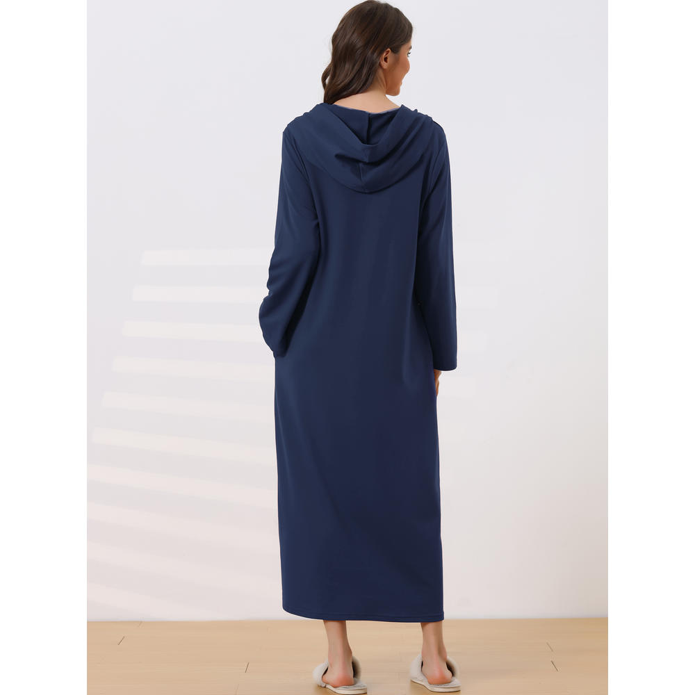 Unique Bargains Womens Hoodie Zip Up Closure Pajama Nightshirt Long Sleeve Robe Loungewear with Pocket