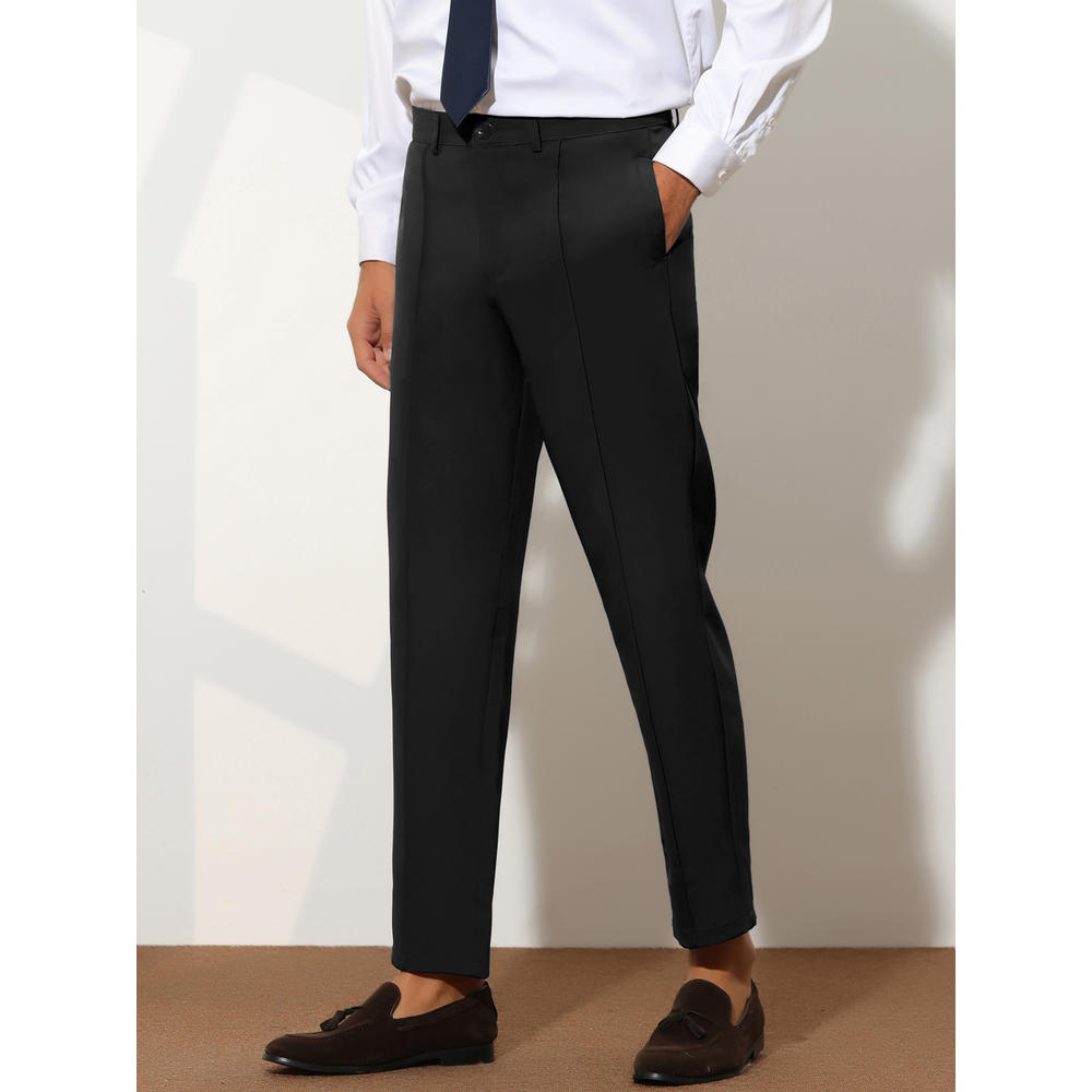 Unique Bargains Dress Pants for Men's Tapered Solid Color Slim Fit Pleated Front Trousers
