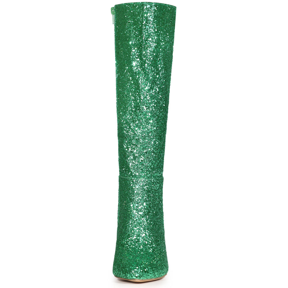 Unique Bargains Allegra K Women's Pointy Toe Sparkle Glitter Stiletto Heel Knee High Boots