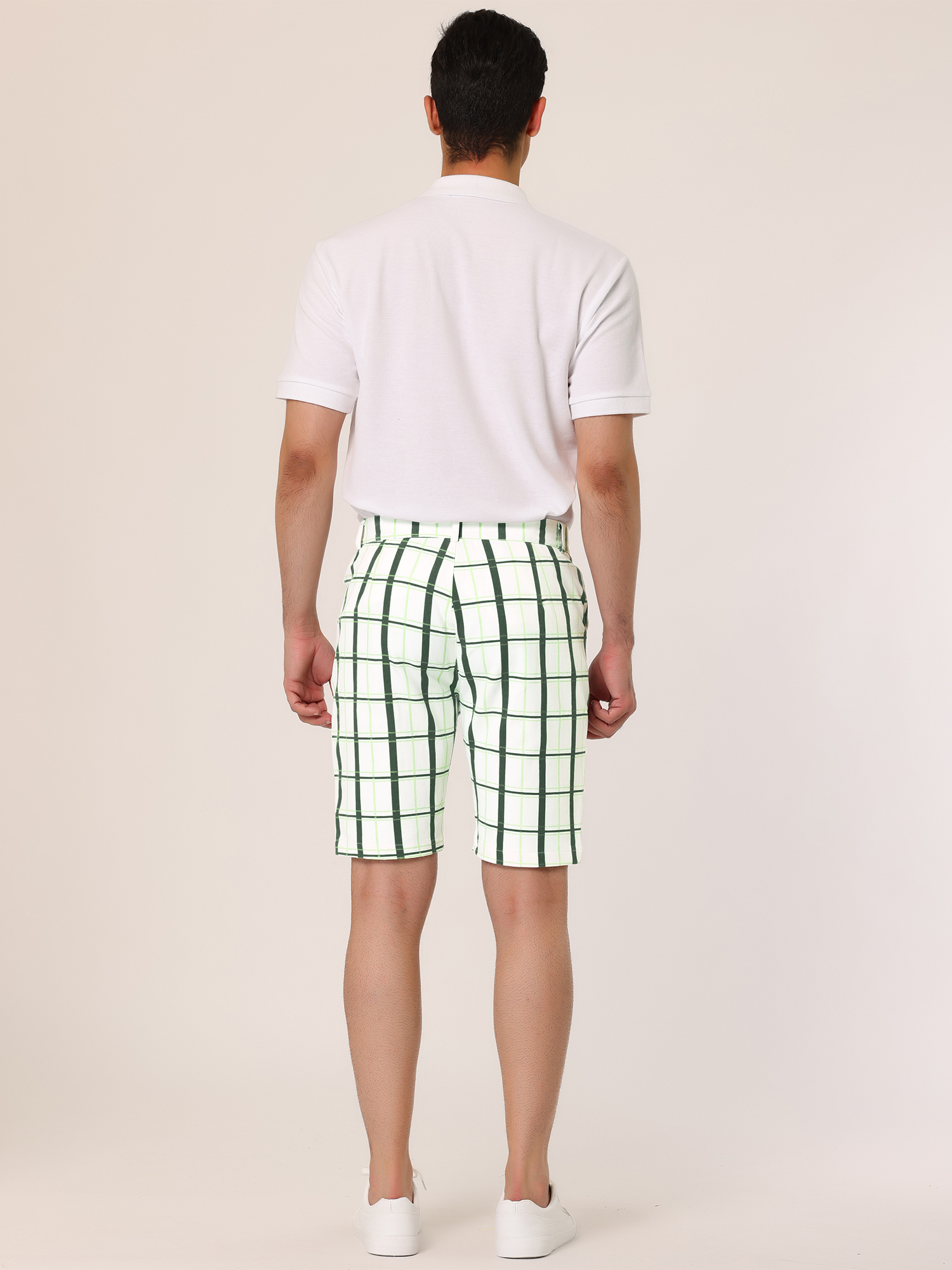Unique Bargains Lars Amadeus Men's Plaid Shorts Checked Pattern Regular Fit Flat Front Dress Shorts