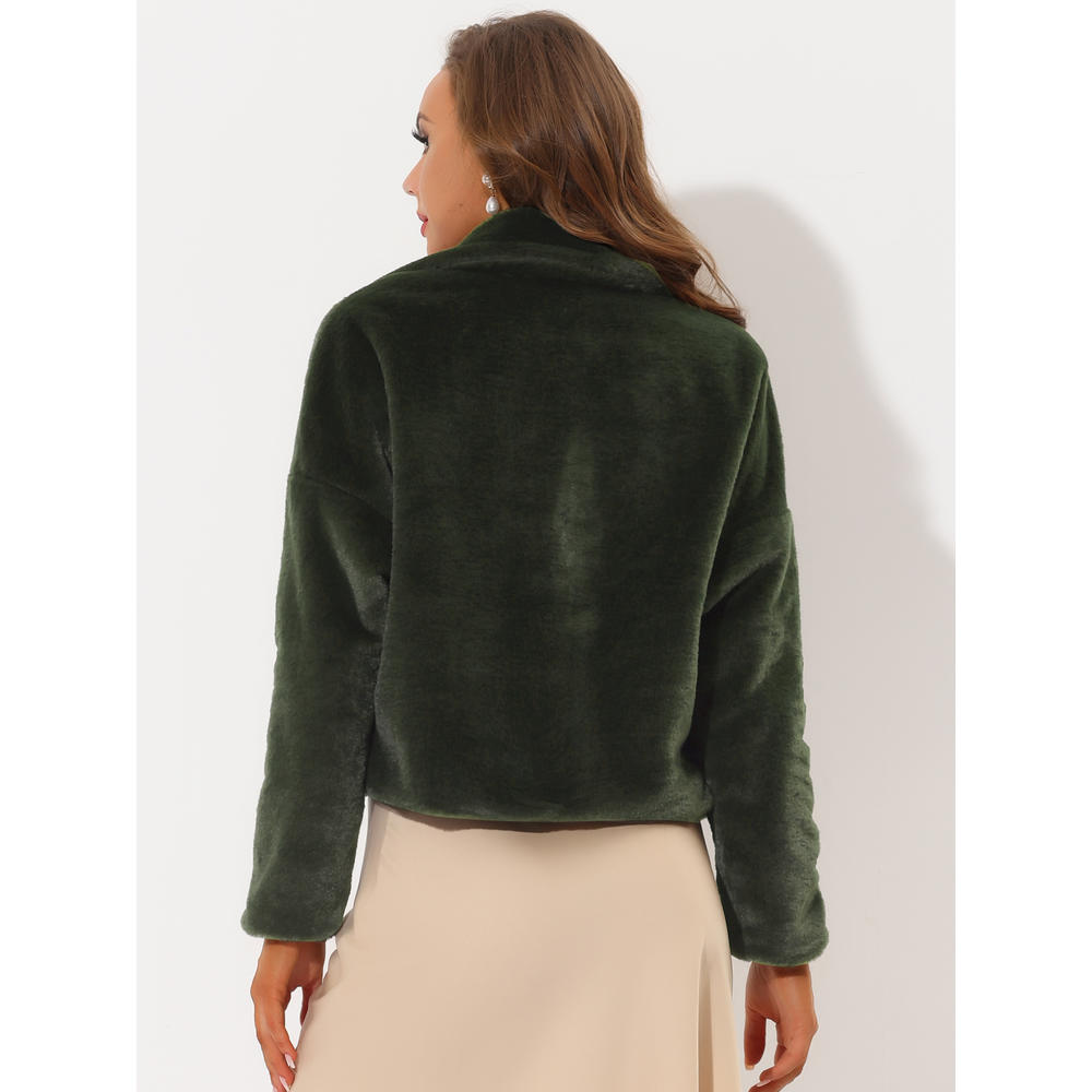 Unique Bargains Allegra K Women's Cropped Jacket Faux Fur Fluffy Coat