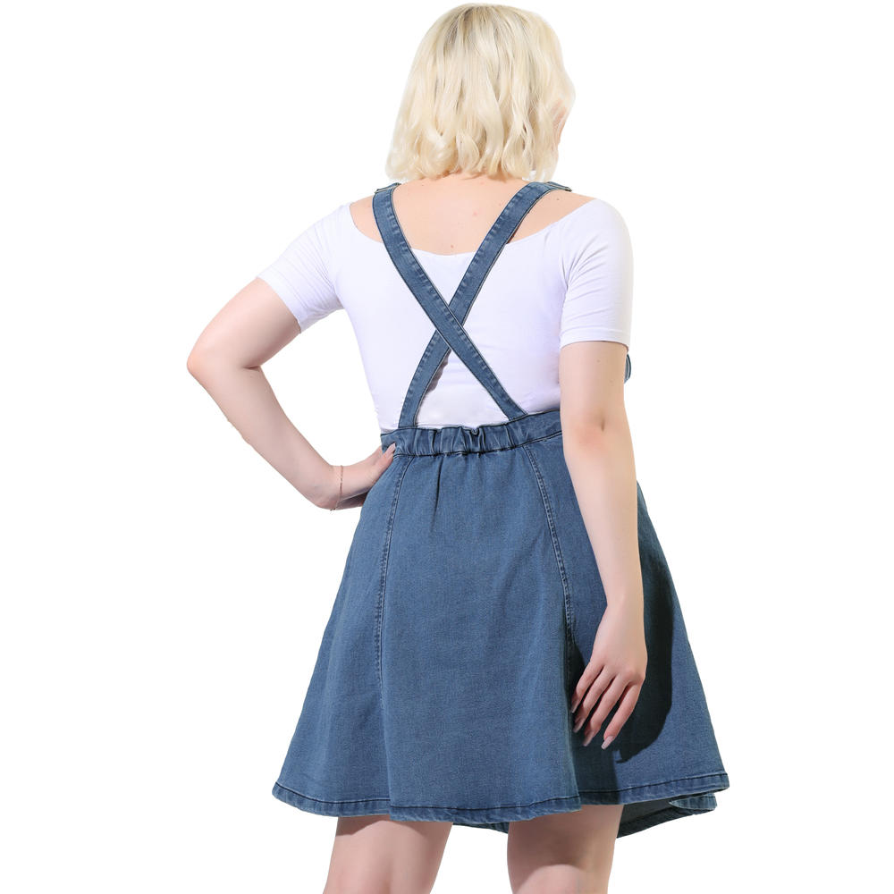 Unique Bargains Plus Size Suspender Skirt for Women Jeans Adjustable Strap Denim Overall Dress