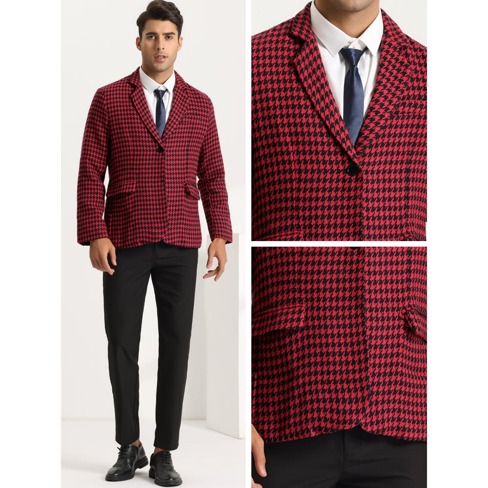 Unique Bargains Houndstooth Print Blazer for Men's Casual Slim Fit Notched Lapel Plaid Sports Coat