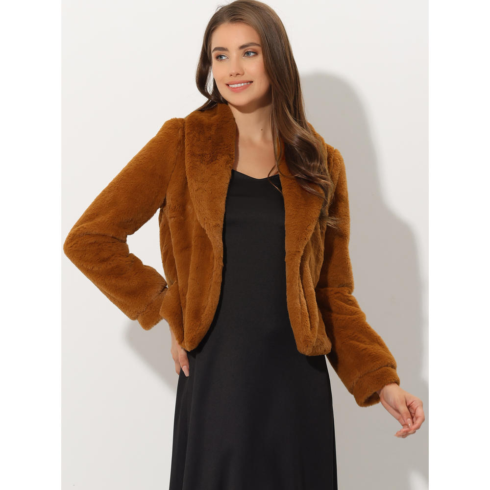 Unique Bargains Allegra K Women's Fluffy Coat Self Tie Long Sleeve Winter Jacket Overcoat