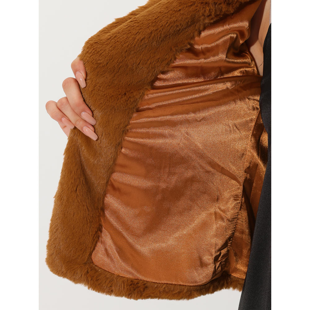Unique Bargains Allegra K Women's Fluffy Coat Self Tie Long Sleeve Winter Jacket Overcoat