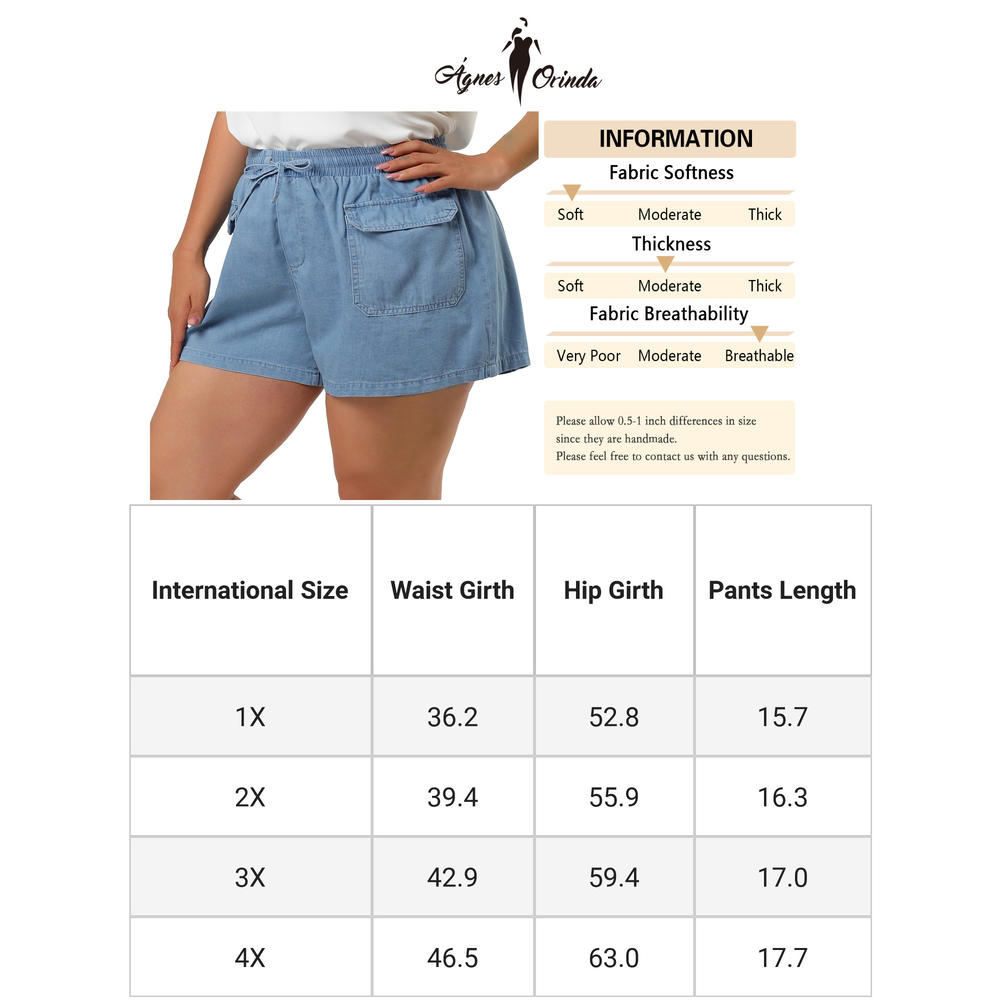Unique Bargains Agnes Orinda Women's Plus Size Drawstring Elastic Waist Denim Shorts