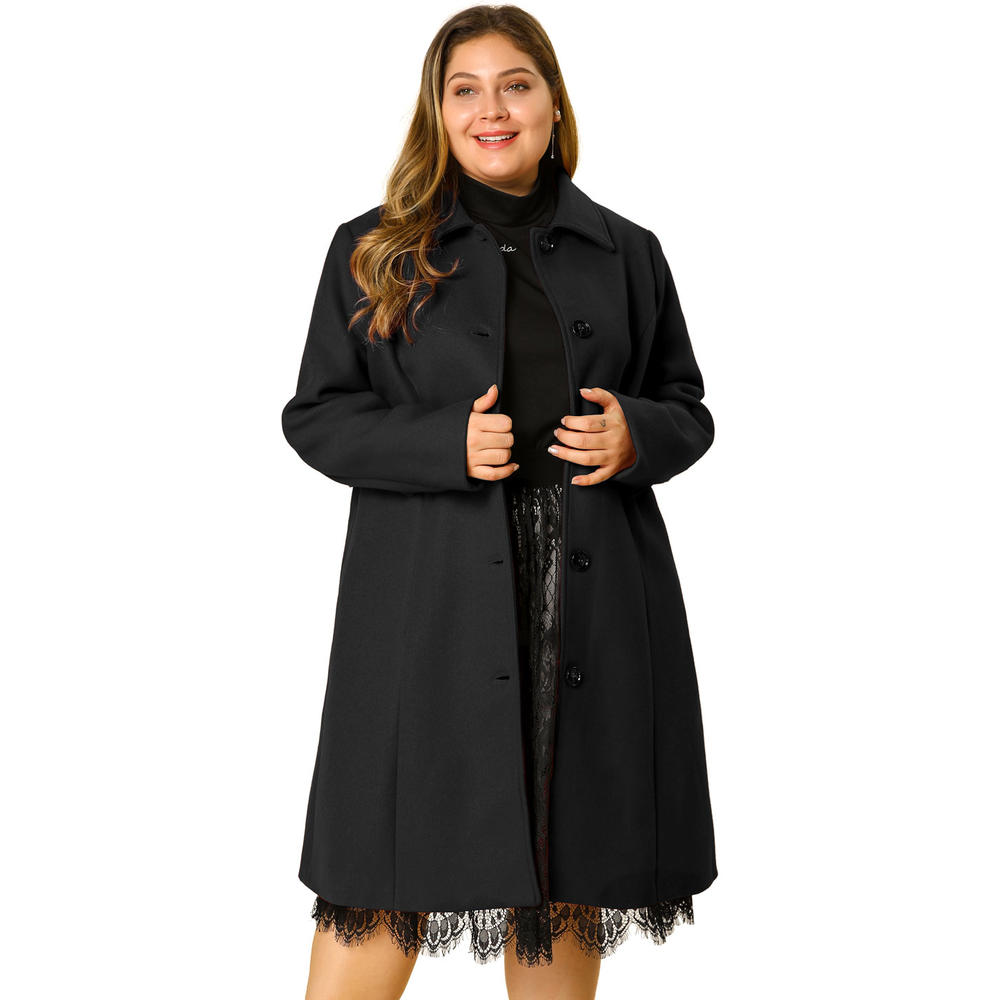 Unique Bargains Agnes Orinda Women's Plus Size Single Breasted Belted Winter Long Coat