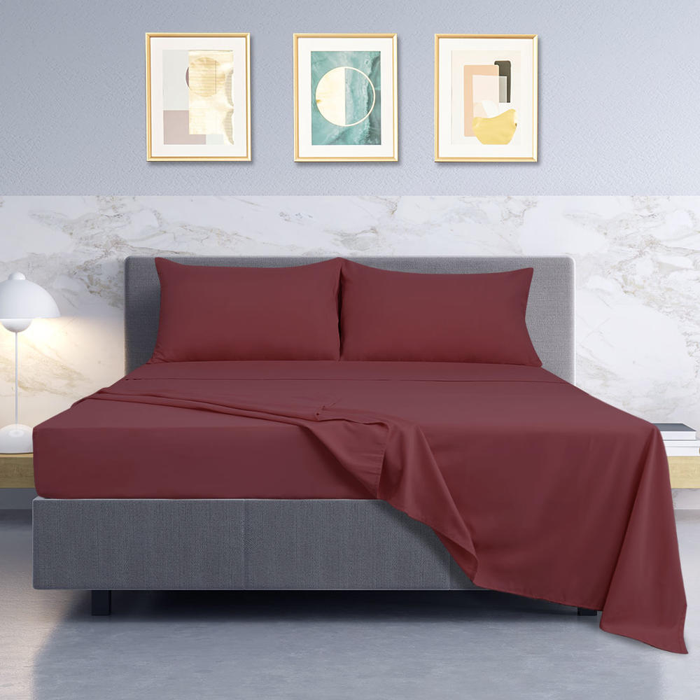 Unique Bargains 4 Piece Polyester Bed Set with Flat Sheet, Fitted Sheet and Pillowcases