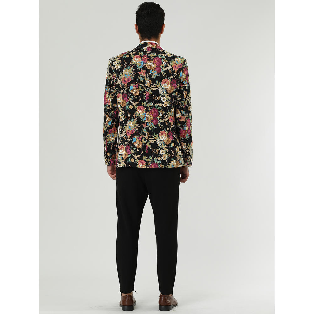 Unique Bargains Lars Amadeus Men's Floral Print Long Sleeve Single Breasted Casual Blazer Jacket