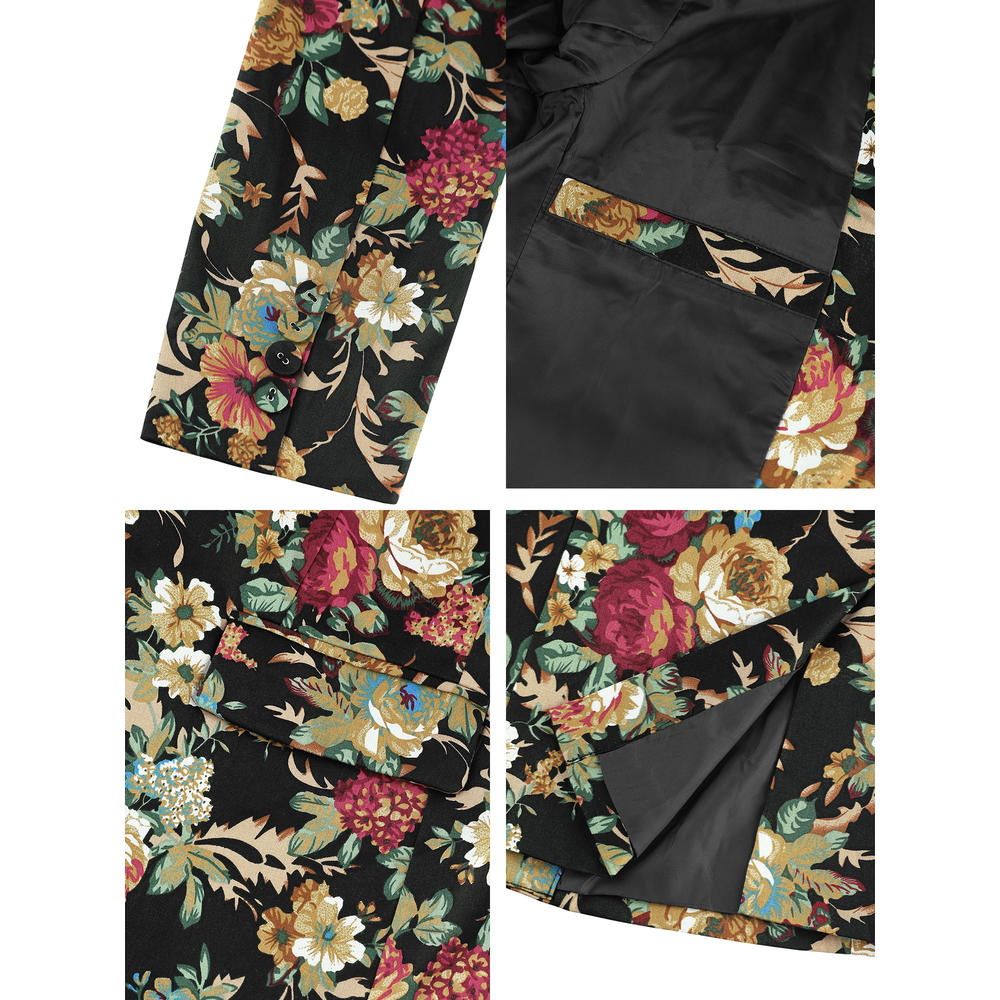 Unique Bargains Lars Amadeus Men's Floral Print Long Sleeve Single Breasted Casual Blazer Jacket
