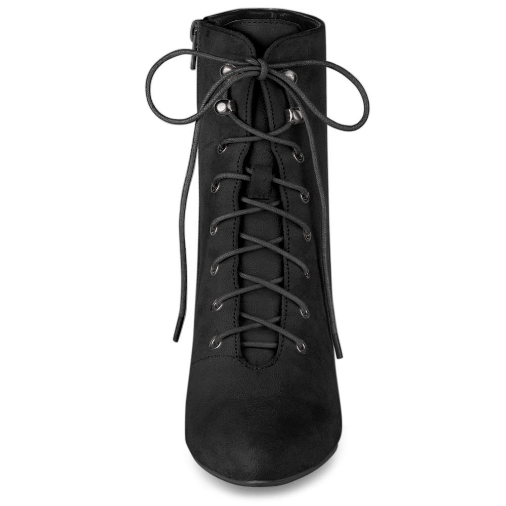 Unique Bargains Allegra K Women's Pointed Toe Zip Lace Up Stiletto Heels Ankle Boots
