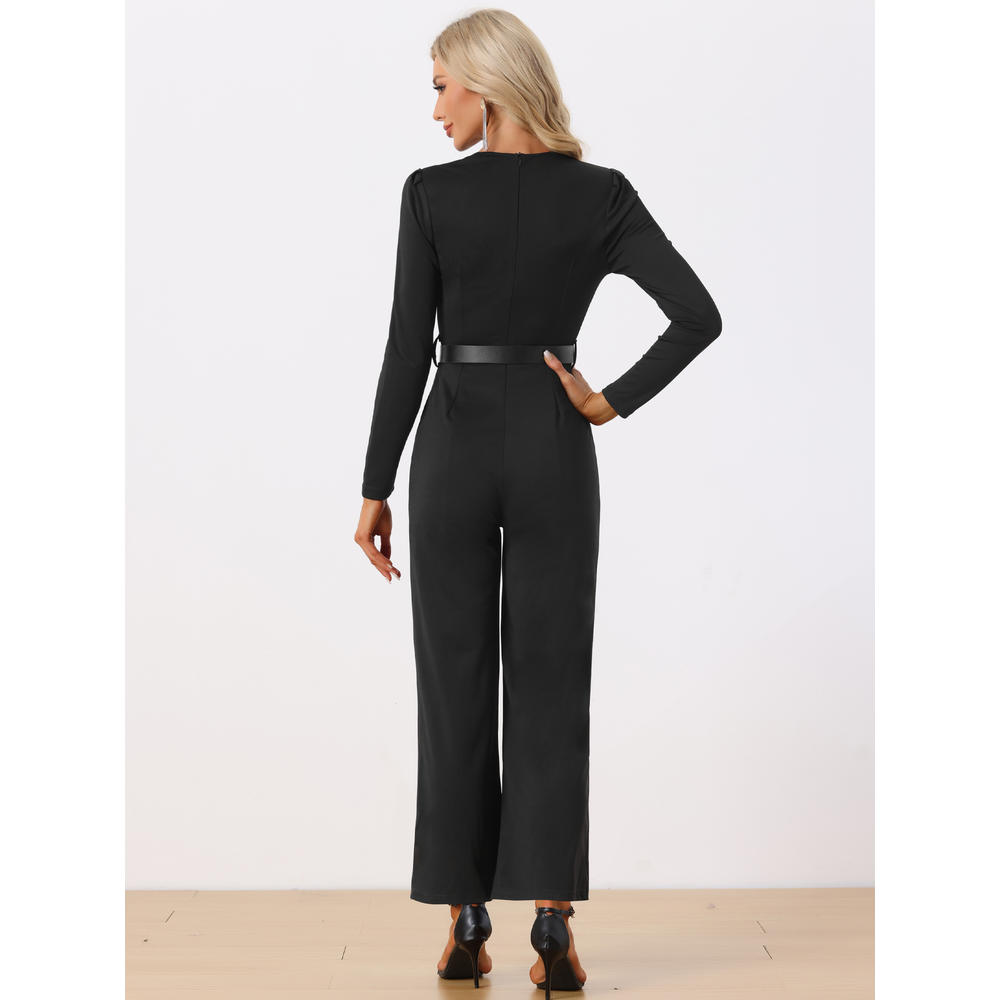 Unique Bargains Women‘s Elegant Jumpsuit Square Neck Long Sleeve Wide Leg Long Pants Dressy Romper