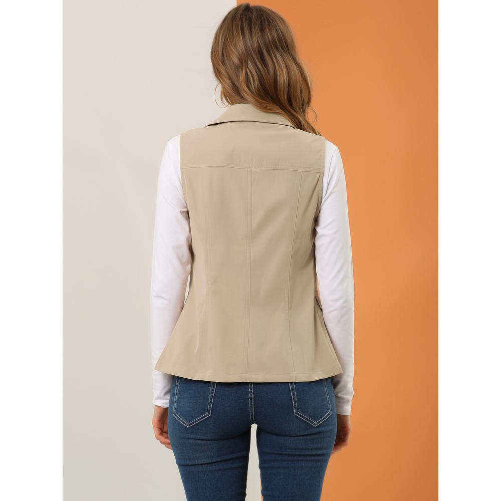 Unique Bargains Allegra K Women's Sleeveless Anorak Utility Vest Zip Jacket with Pocket