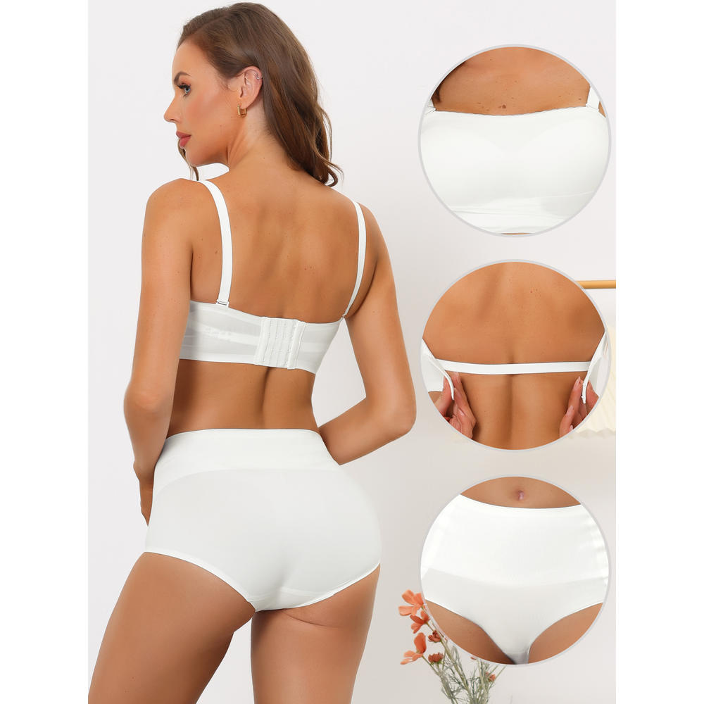 Unique Bargains Women's Bandeau Bra Set Removable Straps Wirefree Non-Slip Tube Top Front Buckles Strapless Bra and Panty