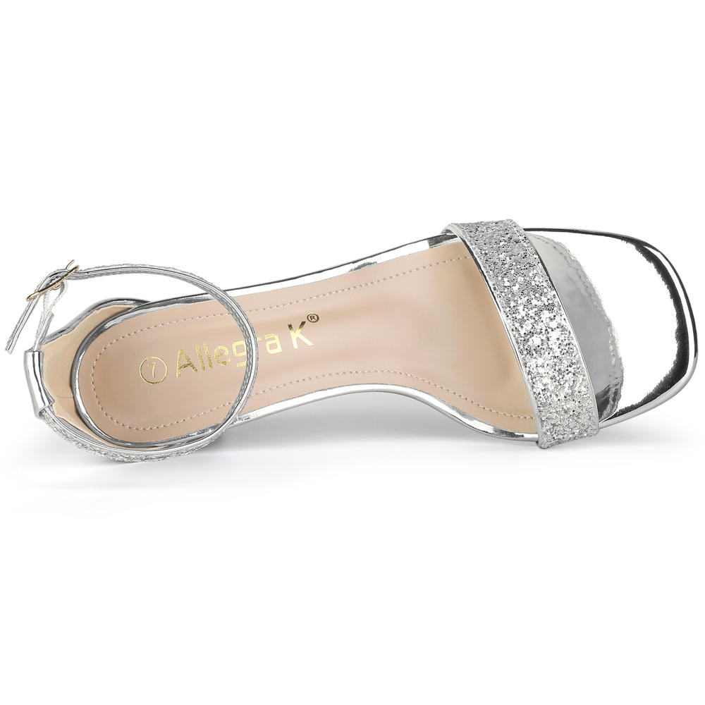 Unique Bargains Allegra K Women's Glitter Ankle Strap Chunky Heel Sandals