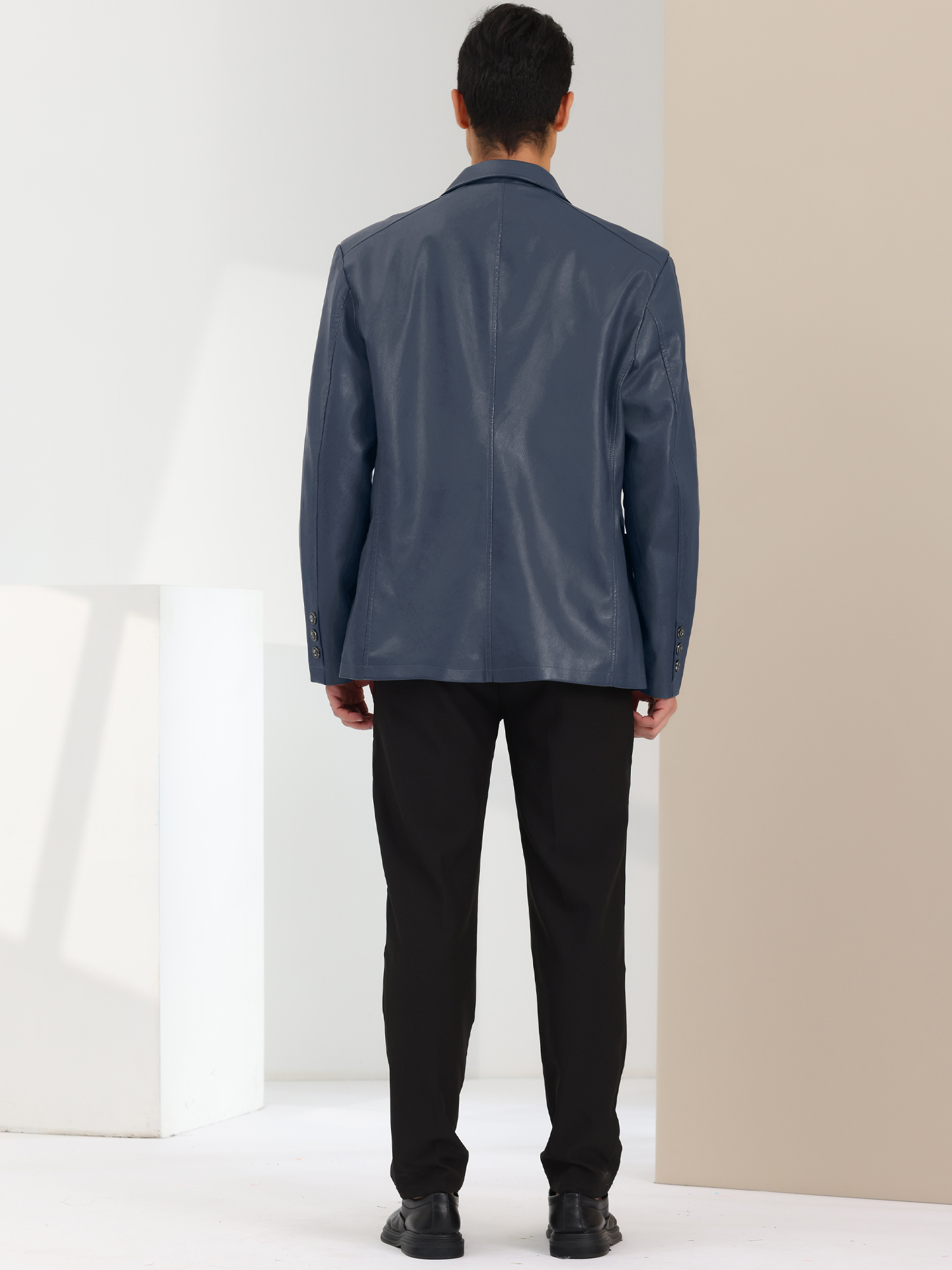 Unique Bargains Lars Amadeus Men's Faux Leather Blazer Slim Fit Formal Sports Coat Jacket