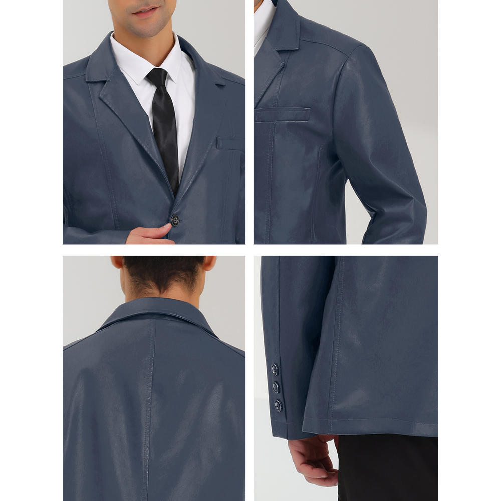 Unique Bargains Lars Amadeus Men's Faux Leather Blazer Slim Fit Formal Sports Coat Jacket