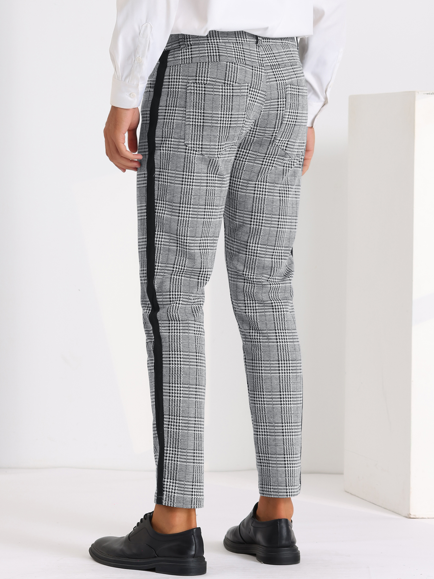 Unique Bargains Plaid Dress Pants for Men's Contrast Color Checked Flat Front Formal Pants