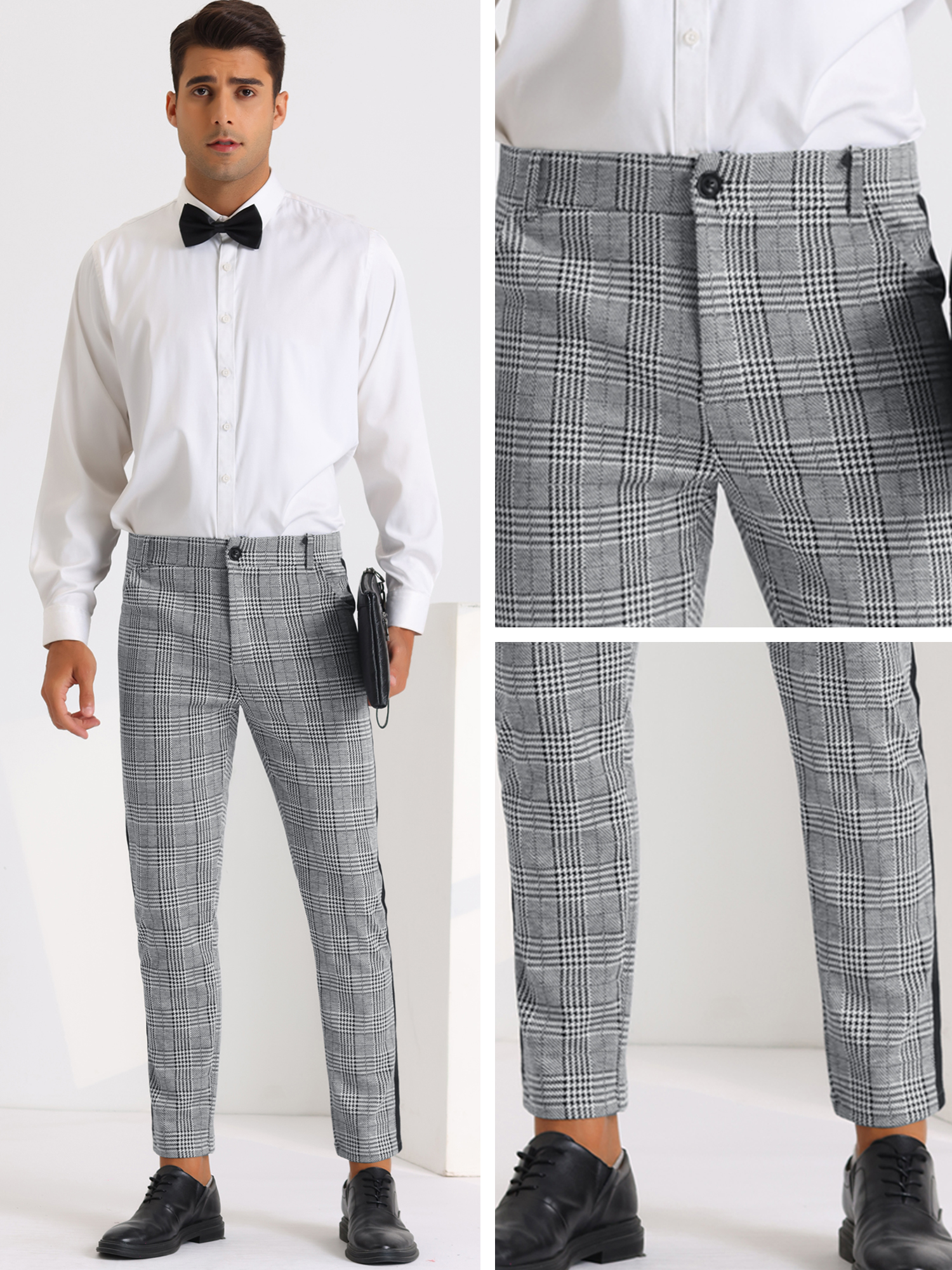 Unique Bargains Plaid Dress Pants for Men's Contrast Color Checked Flat Front Formal Pants