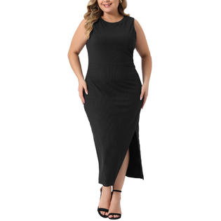 Unique Bargains Plus Size Bodycon Dress for Women Elegant Knit Slit Tank Midi Ruched Sleeveless Summer Dresses Unique Bargains Plus Size Bodycon Dress for Women Elegant Knit Slit Tank Midi Ruched Sleeveless Summer Dresses