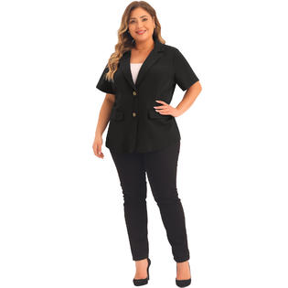 Unique Bargains Plus Size Blazers for Women Casual Short Sleeve