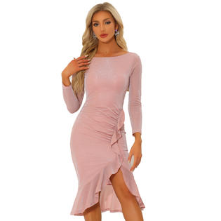 Unique Bargains Glitter Fishtail Dress for Women's Boat Neck Ruched Split Cocktail Bodycon Dresses Pink L Unique Bargains Glitter Fishtail Dress for Women's Boat Neck Ruched Split Cocktail Bodycon Dresses Pink L