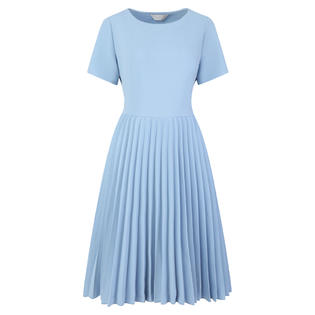 Unique Bargains Women's Pleated Dresses Midi Short Sleeve Work A-Line Dress Blue L Unique Bargains Women's Pleated Dresses Midi Short Sleeve Work A-Line Dress Blue L
