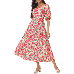 Unique Bargains Women's Summer Dresses Casual Flowy Beach Square Neck Puff Short Sleeve Smocked Back Boho Floral Long Maxi Dress Unique Bargains Women's Summer Dresses Casual Flowy Beach Square Neck Puff Short Sleeve Smocked Back Boho Floral Long Maxi Dress