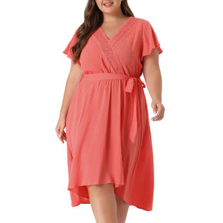 Unique Bargains Women's Plus Size Summer Dress Boho V Neck Short Sleeve High Low a Line Unique Bargains Women's Plus Size Summer Dress Boho V Neck Short Sleeve High Low a Line