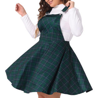 Unique Bargains Plus Size Casual Overall for Women Pinafore Dress Adjustable Straps a Line Swing Short Dress Green 2X Unique Bargains Plus Size Casual Overall for Women Pinafore Dress Adjustable Straps a Line Swing Short Dress Green 2X