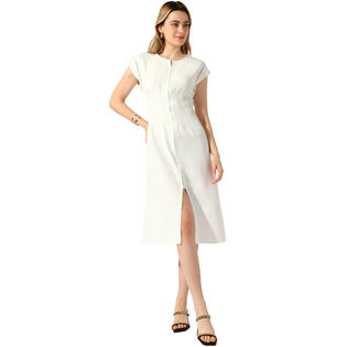 Unique Bargains Women's Casual Summer Dress Zipper Front Round Neck Short Sleeve Front Split Midi Dresses Unique Bargains Women's Casual Summer Dress Zipper Front Round Neck Short Sleeve Front Split Midi Dresses