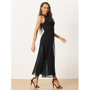 Unique Bargains Elegant Jumpsuit for Women's Summer Sleeveless Halter Neck Belted Wedding Chiffon Wide Leg Dressy Jumpsuits Unique Bargains Elegant Jumpsuit for Women's Summer Sleeveless Halter Neck Belted Wedding Chiffon Wide Leg Dressy Jumpsuits