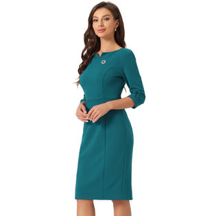 Unique Bargains Midi Dresses for Women 3/4 Sleeve Sweetheart Neck Slim Fit Work Pencil Dress Peacock Green S Unique Bargains Midi Dresses for Women 3/4 Sleeve Sweetheart Neck Slim Fit Work Pencil Dress Peacock Green S