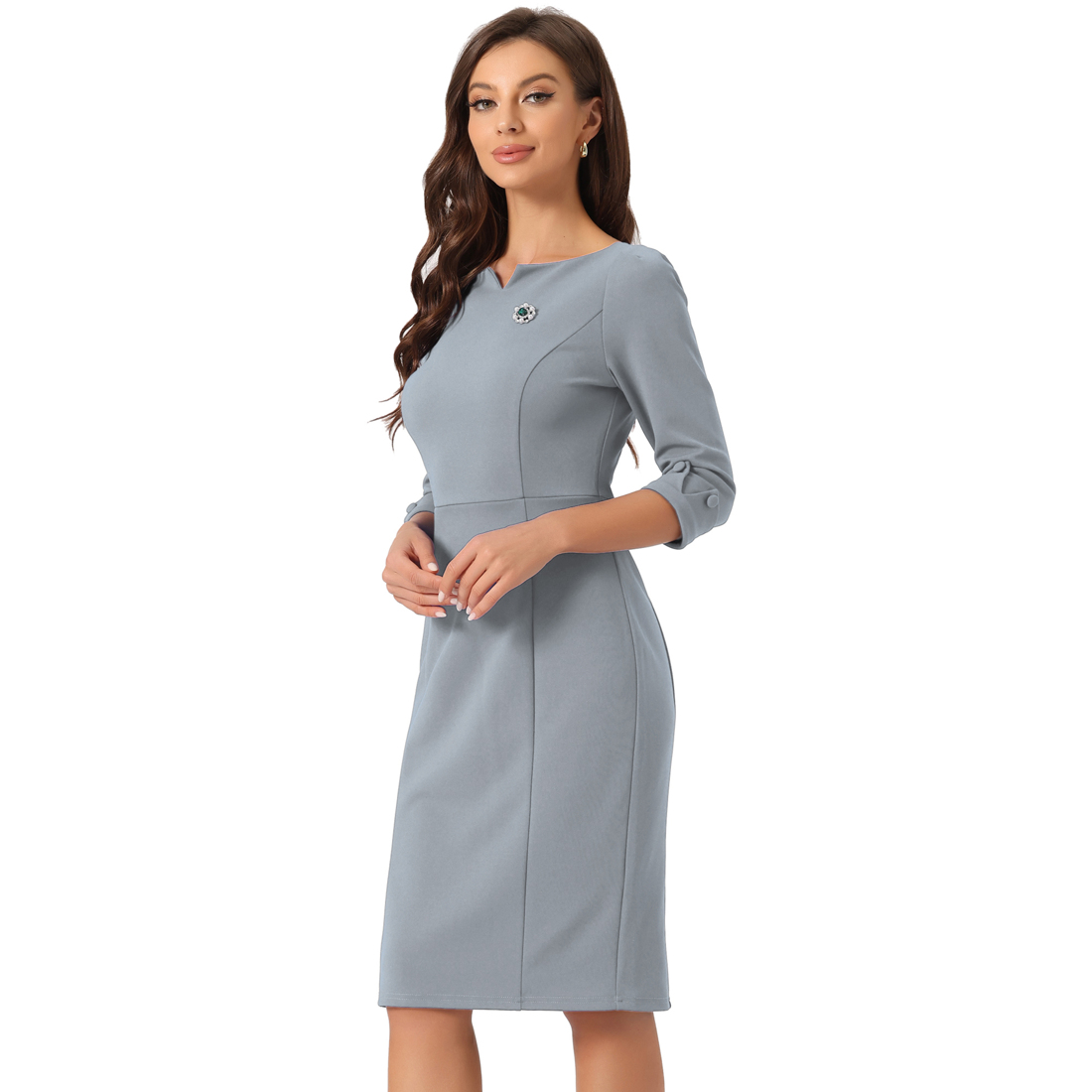 Unique Bargains Midi Dresses for Women 3/4 Sleeve Sweetheart Neck
