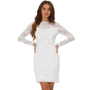 Unique Bargains Women's Elegant Floral Lace Boat Neck Wedding Party Cocktail Bodycon Pencil Dress White L Unique Bargains Women's Elegant Floral Lace Boat Neck Wedding Party Cocktail Bodycon Pencil Dress White L