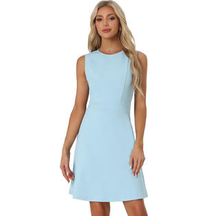 Unique Bargains Women's Work Dress Solid Color Sleeveless A-line Flare Dresses Light Blue M Unique Bargains Women's Work Dress Solid Color Sleeveless A-line Flare Dresses Light Blue M