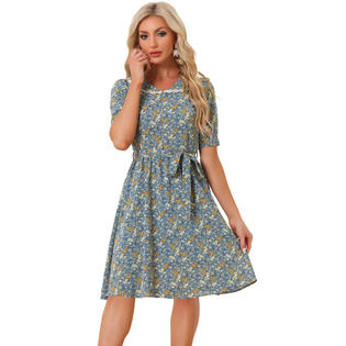 Unique Bargains Women's Floral Peter Pan Collar Hgih Waist A-line Flowy Chiffon Midi Dress Grey Blue S Unique Bargains Women's Floral Peter Pan Collar Hgih Waist A-line Flowy Chiffon Midi Dress Grey Blue S