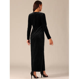 Unique Bargains Women's Elegant V Neck Dresses Long Sleeve High Waist Split Hem Cocktail Party Maxi Velvet Dress Unique Bargains Women's Elegant V Neck Dresses Long Sleeve High Waist Split Hem Cocktail Party Maxi Velvet Dress