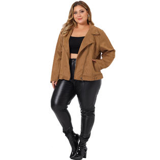 Unique Bargains Plus Size for Women Jacket Faux Suede Bomber Moto