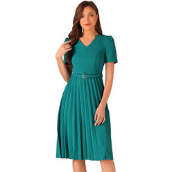 Unique Bargains Work Office Dress for Women's Square Neck Knee Length Belted Dress Dark Green XL Unique Bargains Work Office Dress for Women's Square Neck Knee Length Belted Dress Dark Green XL