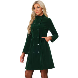 Unique Bargains Velvet A-Line Coat for Women's Steampunk Double Breasted Winter Trench Coats Dark Green M Unique Bargains Velvet A-Line Coat for Women's Steampunk Double Breasted Winter Trench Coats Dark Green M