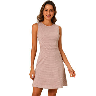 Unique Bargains Women's Houndstooth Plaid Sleeveless Above Knee Fit and Flare Knit Dress Pink Houndstooth M Unique Bargains Women's Houndstooth Plaid Sleeveless Above Knee Fit and Flare Knit Dress Pink Houndstooth M