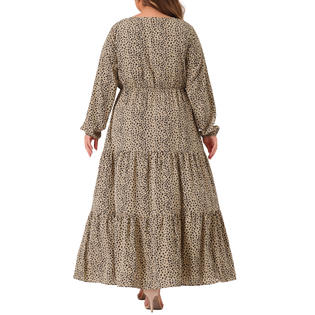 Unique Bargains Plus Size Polka Dots for Women Long Maxi Dress Lantern Sleeve Ruffle Hem Flowy Boho Dresses Khaki 1X Unique Bargains Plus Size Polka Dots for Women Long Maxi Dress Lantern Sleeve Ruffle Hem Flowy Boho Dresses Khaki 1X